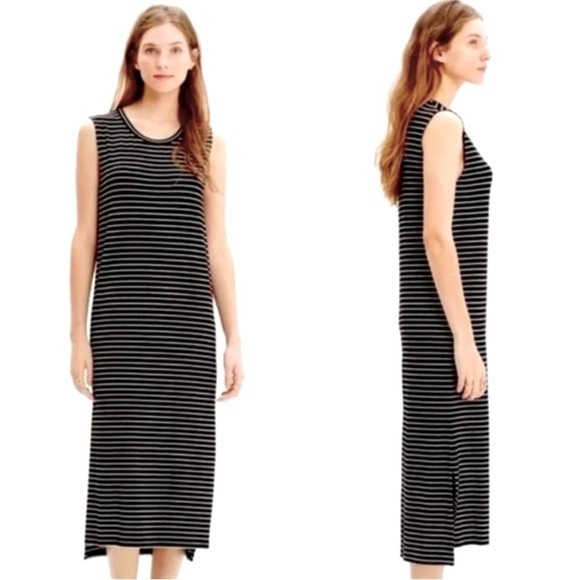 Madewell Dresses & Skirts - Madewell Black and Gray Striped Tee Shirt Slit Maxi Dress Size Extra Small